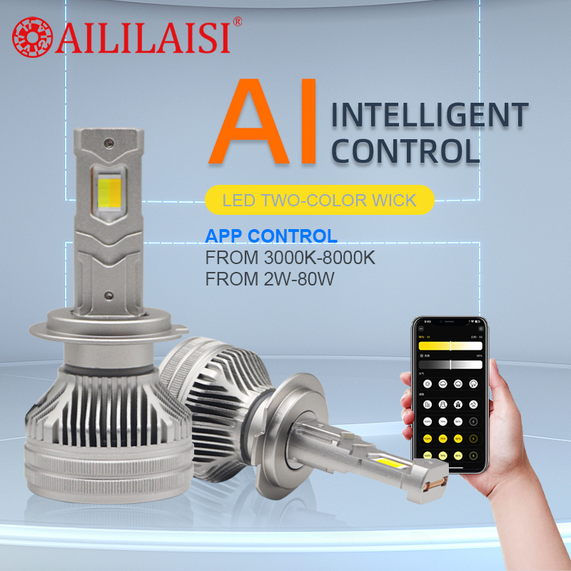 Aililaisi Light Bulb Dual Colors Flash APP Control R10 LED Headlights for Car Auto Adjustable Headlamp 3000K-8000K Mazda Demio