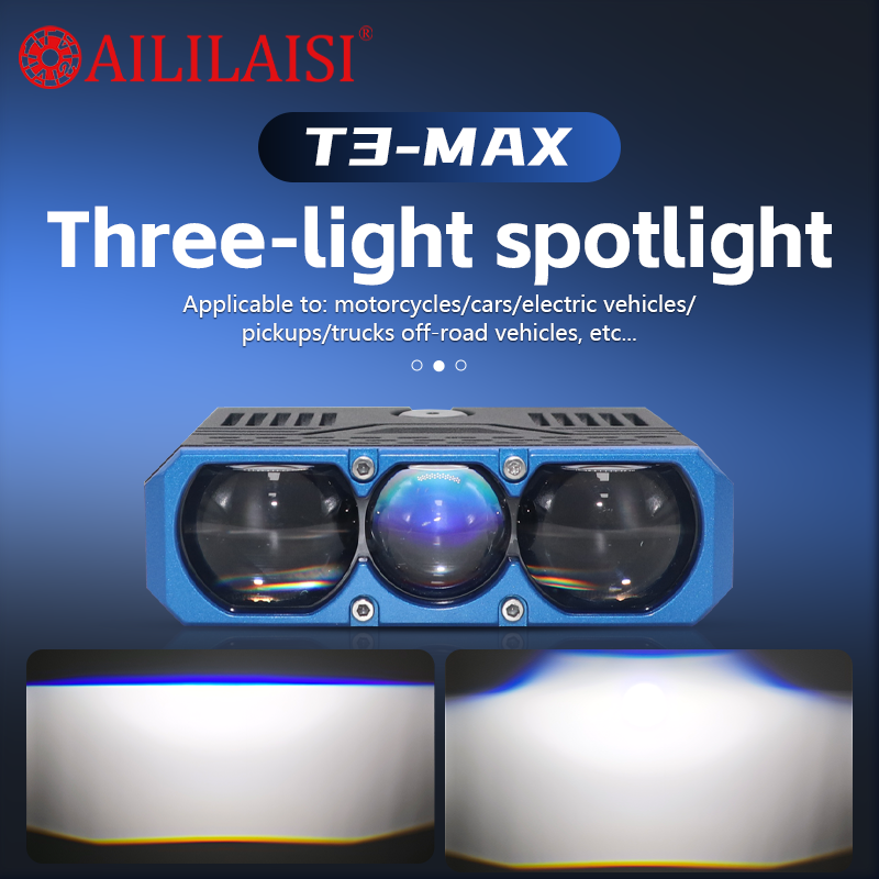 New 3 MINI Lens LED Work Fog Lamp Auto Car Motorcycle Spotlight Fog Light for High Low Beam 12V 90W 6000K Universal Modification