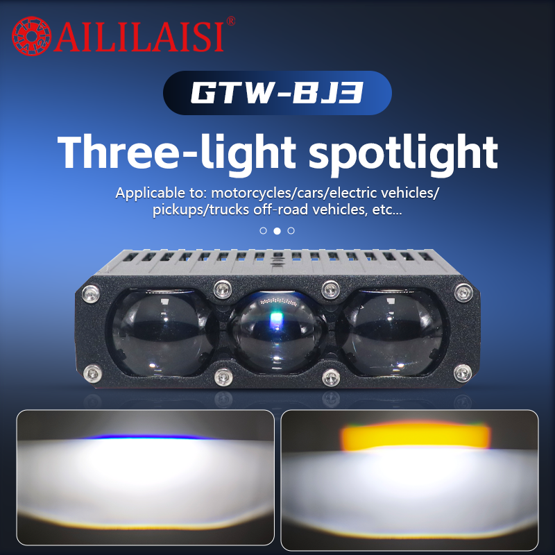 Super 3Mini LED Motorcycle Spotlights Car 6000K White Bright Driving Fog Lights LED Canbus 12V High/Low Beam 3 Lens Grill Lights