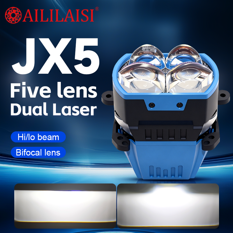 3Inch Lenses Headlights Bi LED 5Lens Hi/lo Beam Five Lens Dual Laser Bifocal Laser Headlight Automobile Lights for Universal Car