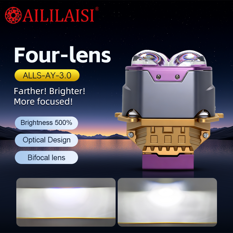 3Inch Four Lens Bi LED Projector Lens Headlight 500% Brighter High Low Beam Universal Car LED Headlight Bulb Auto Retrofit Lamp