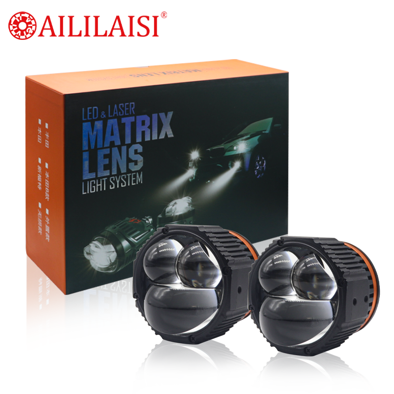 Double Direct Dual Lens 2-Inch Square Projector Lens Headlight LED Lamp Lighting for Universal Motorcycle Car Red Devil's Eye