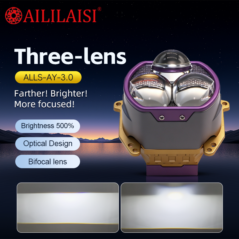 Three Dragons 3 Lens Laser Projector Lens 55W Low 75W High Beam Auto LED Headlight for Car Light Retrofit Modification Universal