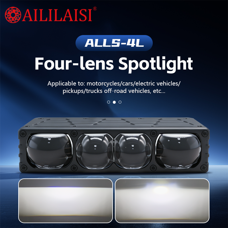 4Lens Eyes Quadruple Lens Bi LED Spotlight High Low Beam Motorcycle Grille Fog Driving Auxiliary Light Offroad Exterior Lamp 95W