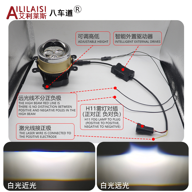 AIlilaisi 3 Inch Fog Lamp Lens Projector Light Bi Led for Gold and Silver Styles Universal Dual Direct Laser Dual High Low Beam