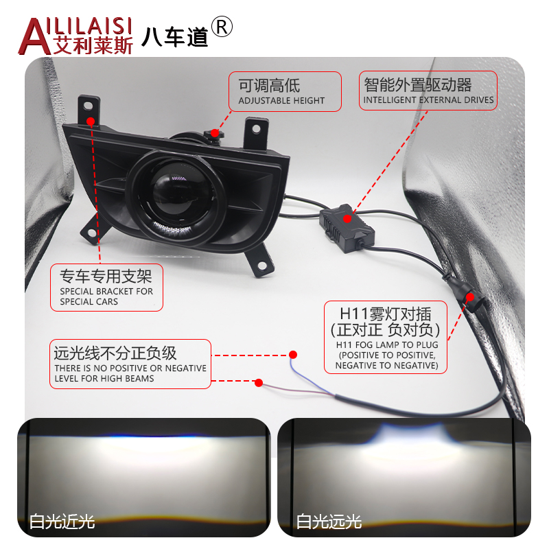 AIlilaisi 2.0 Inch Fog Lamp Lens Projector Light Bi Led for Wuling Hongguang V2019-2023 Low High Beam Spotlights White 6000K