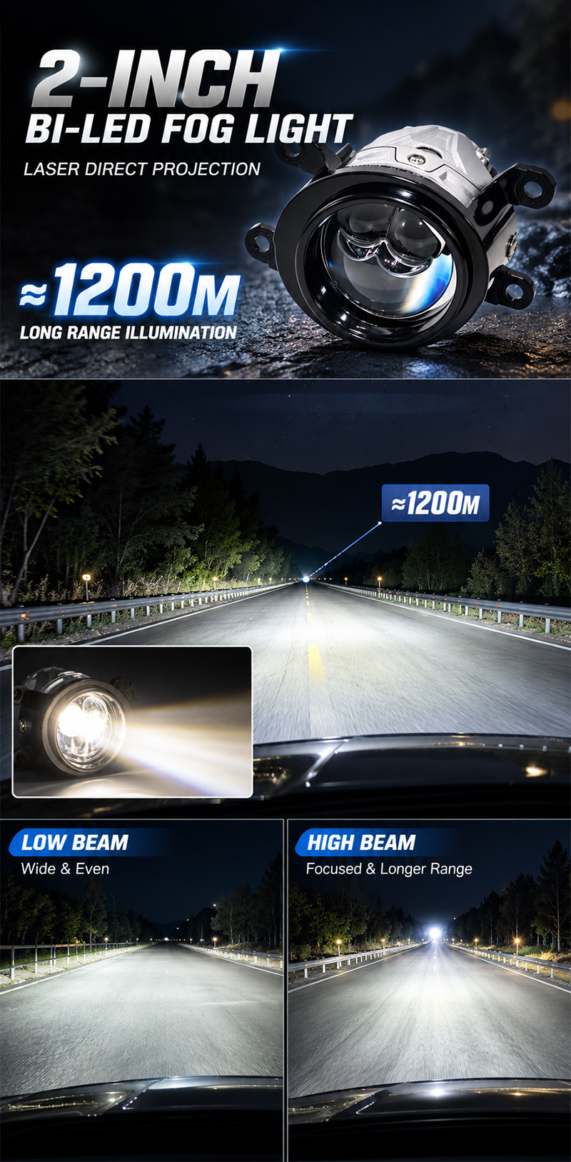 [Copy][Copy]AILILAISI 2 Inch Bi-LED Fog Lamp Dual Beam Projector Light OE Fit for Chery Arrizo 8 Fulwin A8 2022-2025 Automotive Front Foglight Upgrade