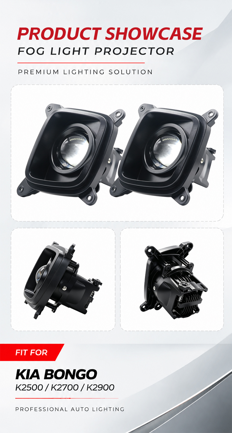 AILILAISI NEW 3 Inch Bi LED Bifocal Lens Fog Light for Kia Bongo K2500 K2700 K2900 Dual Beam White Light Electrophoretic Coated Fog Lamp