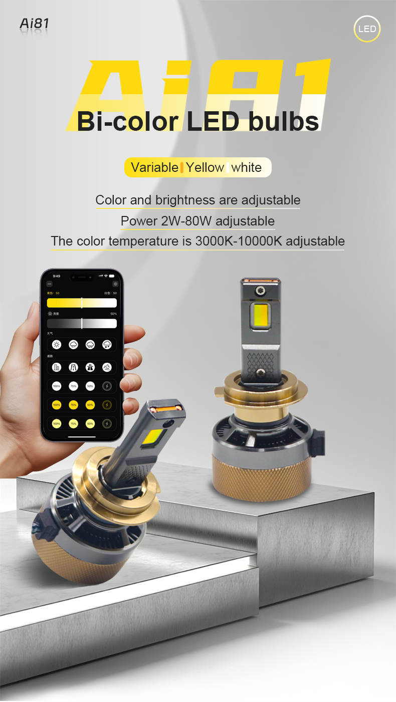 Dual Colors Flash APP Control H7 LED Headlights for Car Auto Adjustable Headlamp 3000K-8000K Light Bulbs Kia Picanto Carnival