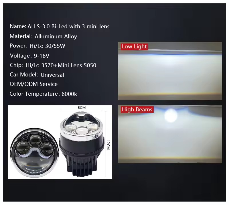 Factory BI LED Fog Lamp Laser Lens Projector Light Headlight Waterproof Suitable for Universal Car OEM Over 1000 Vehicle Models