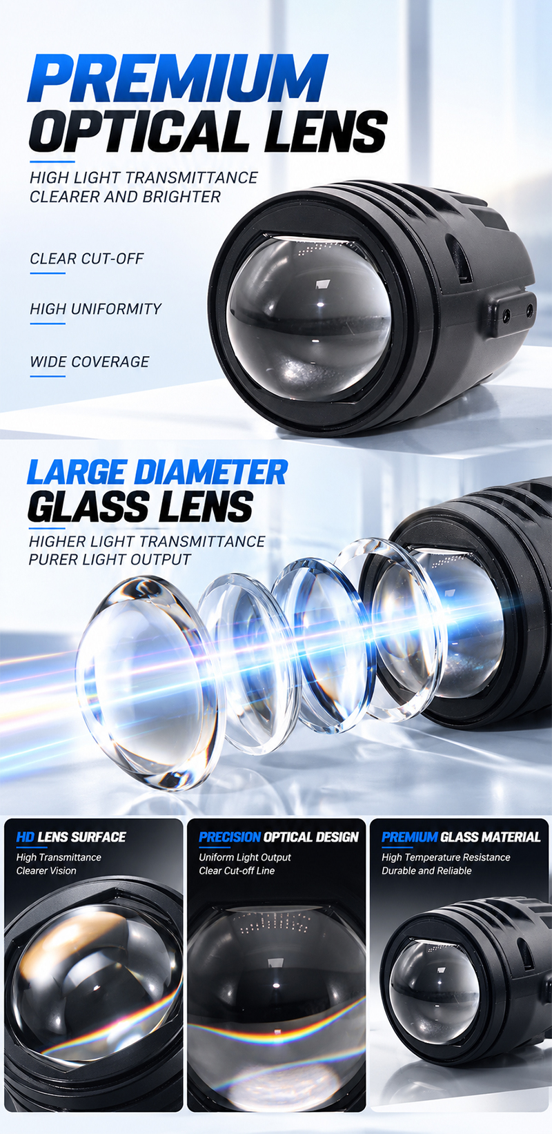 AILILAISI 2 Inch Dual Beam Fog Light Projector with Motorized Lens Low High Beam Anti-Fog Driving Lamp for Automotive Lighting