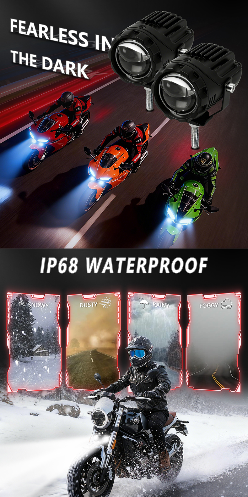 AIlillaisi Motorcycle LED Spotlight Dustproof Waterproof Fog Lamp Multiple Colors Fog Light Driving Lamp for Universal Laser Car