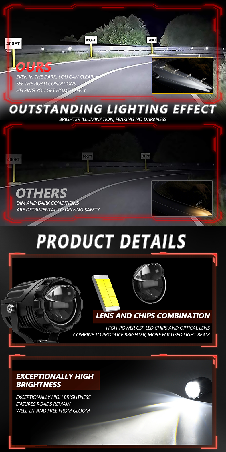 AIlillaisi Motorcycle LED Spotlight Dustproof Waterproof Fog Lamp Multiple Colors Fog Light Driving Lamp for Universal Laser Car