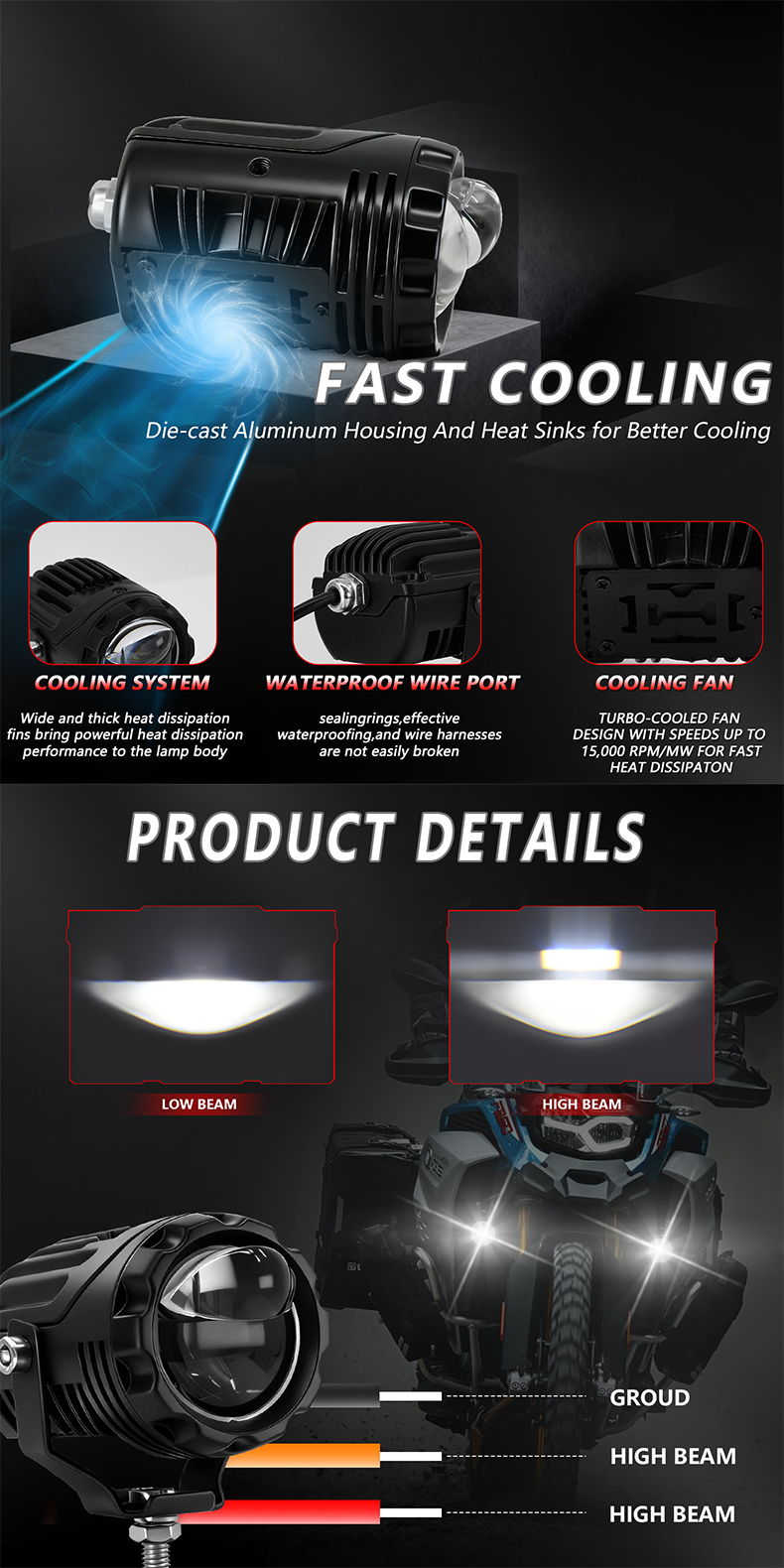 AIlillaisi Motorcycle LED Spotlight Dustproof Waterproof Fog Lamp Multiple Colors Fog Light Driving Lamp for Universal Laser Car