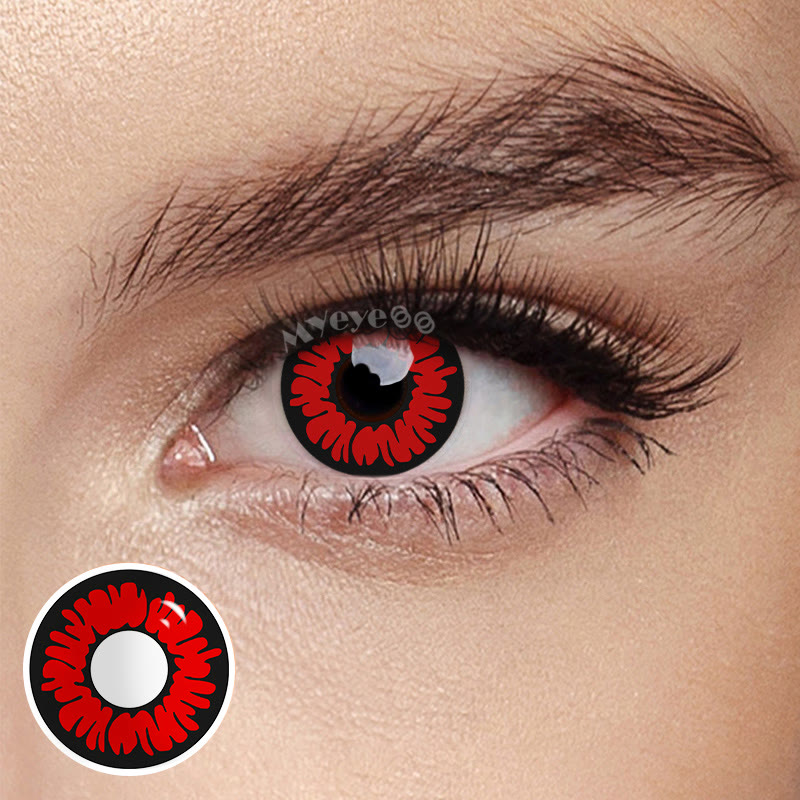 MYEYEBB Peony Red Prescription Cosplay Colored Contact Lenses  - Peony Red - -8.00 - RY297 - image 2
