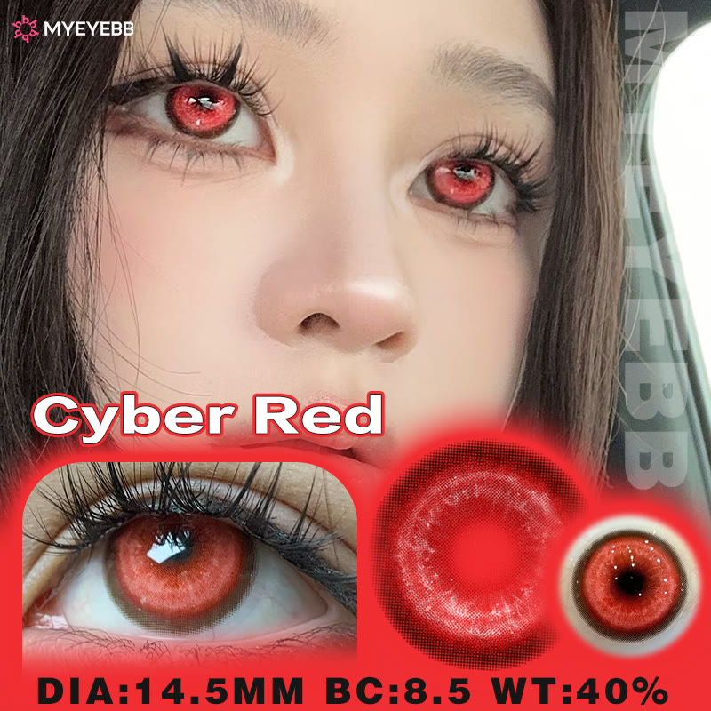 MYEYEBB Cyber Red Prescription Cosplay Colored Contact Lenses - image 3
