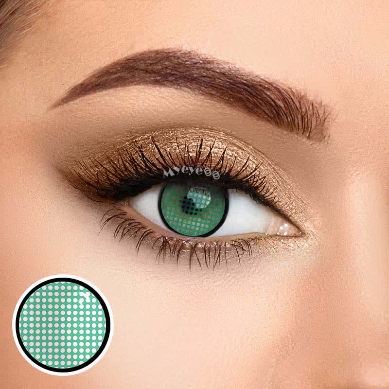 MYEYEBB Blind Mesh Green Prescription Cosplay Colored Contact Lenses  - Mesh Green - -8.00 - RY264 - image 1