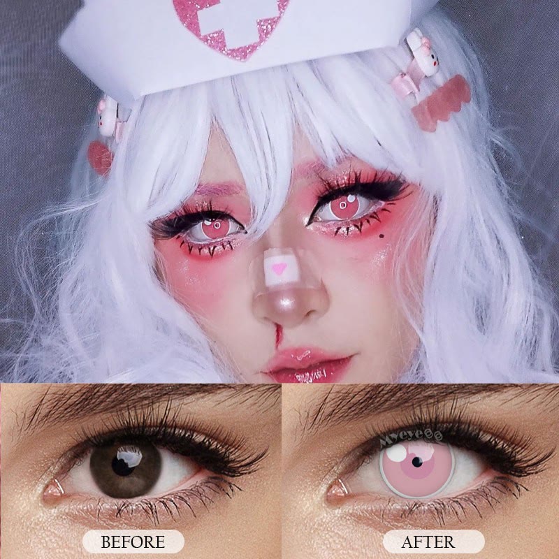 MYEYEBB Blind Cloud Rim Pink Prescription Cosplay Colored Contact Lenses - image 8