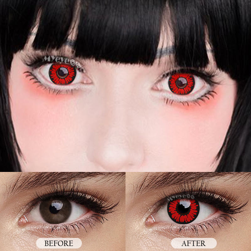 MYEYEBB Peony Red Prescription Cosplay Colored Contact Lenses  - image 5