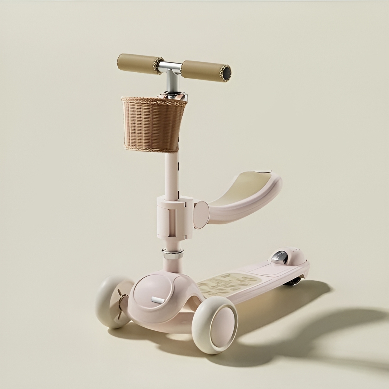 3 Wheel Foldable Adjustable Kids Scooter with Ride-On Function and Storage Basket, 3–15 Years