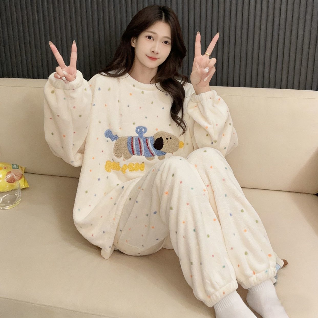 Hibobi Girls Pajamas Coat Cozy Long Sleeve Top Stretchy Girls' Sleepwear Size 6-10 Years colour white cloud