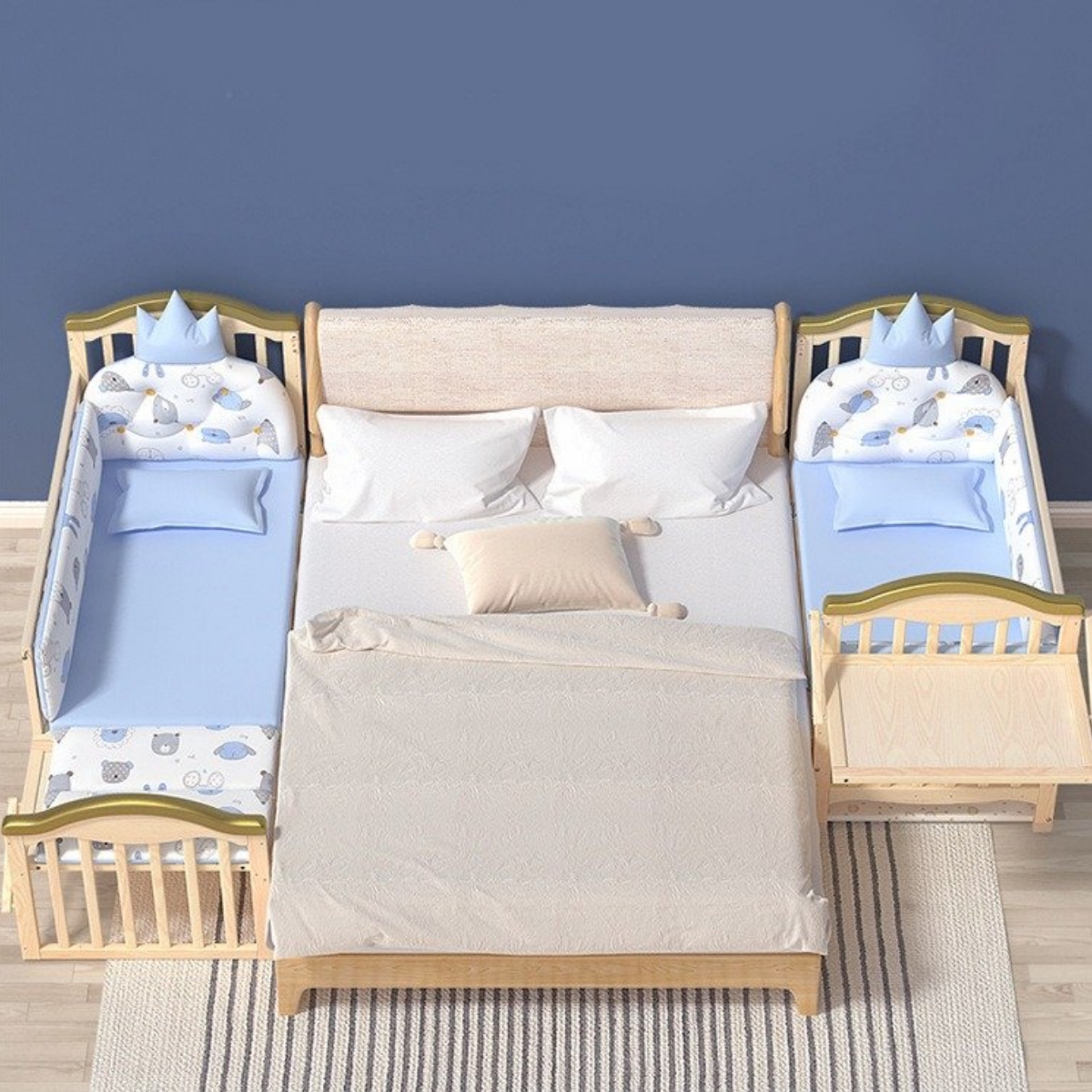 Multifunctional wooden baby crib