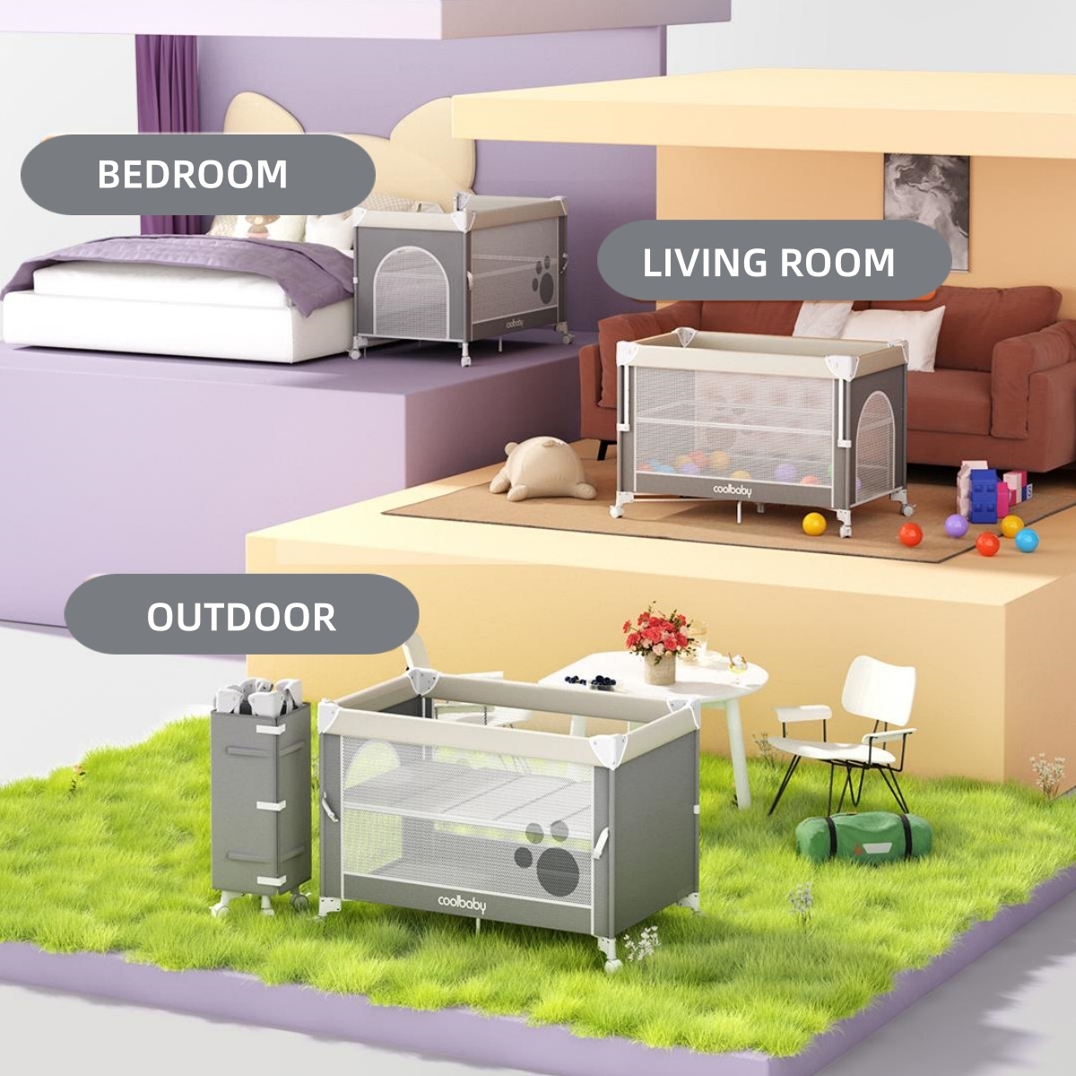 Foldable  Baby Crib with Mosquito Net