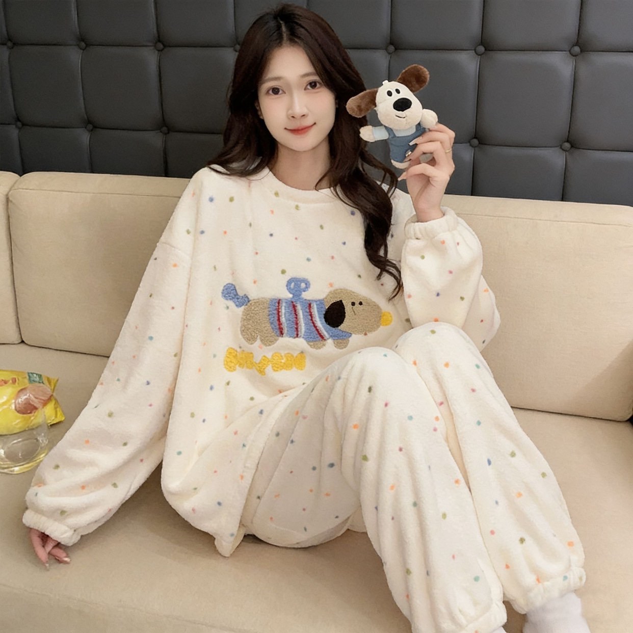 Hibobi Girls Pajamas Coat Cozy Long Sleeve Top Stretchy Girls' Sleepwear Size 6-10 Years colour white cloud