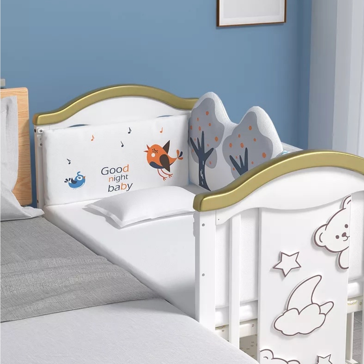 Multifunctional wooden baby crib