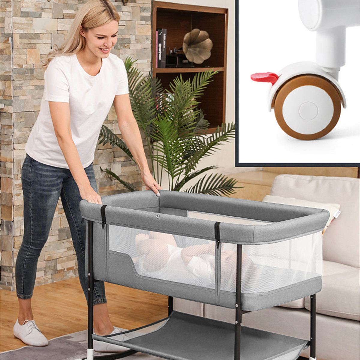 Crib newborn baby crib bed mobile portable children sleeping basket bed European-style folding crib versatile-Hibobi Premium