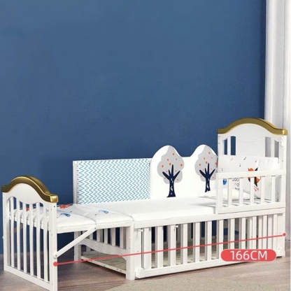 Multifunctional wooden baby crib