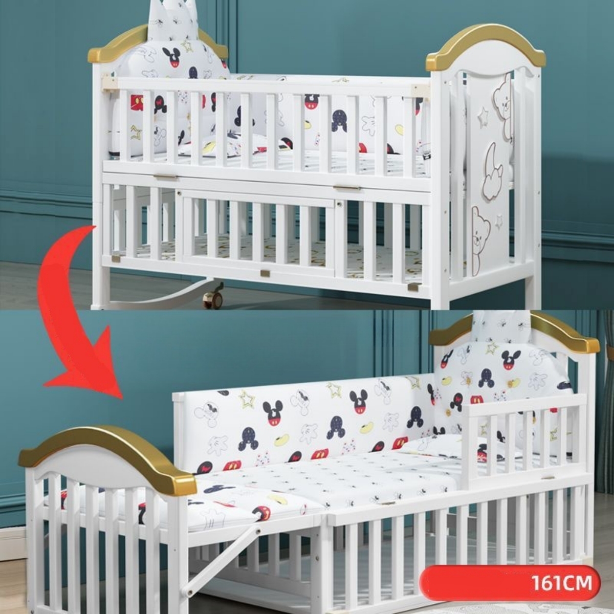 Multifunctional wooden baby crib