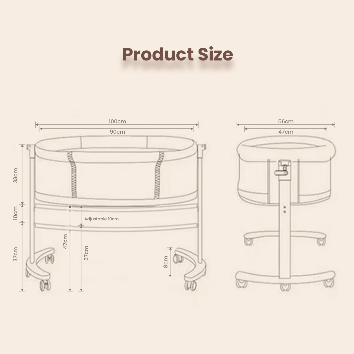 Movable baby crib with mosquito net