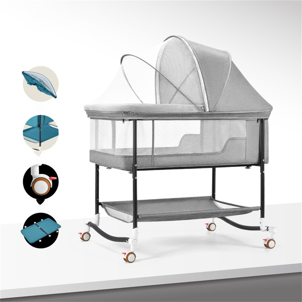 Crib newborn baby crib bed mobile portable children sleeping basket bed European-style folding crib versatile-Hibobi Premium