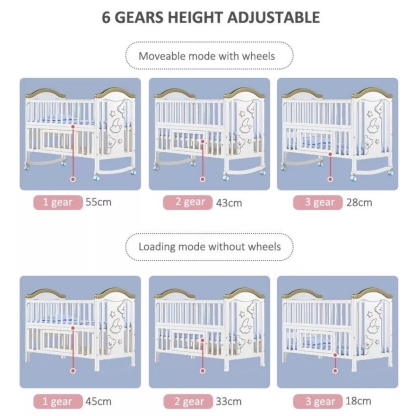 Multifunctional wooden baby crib