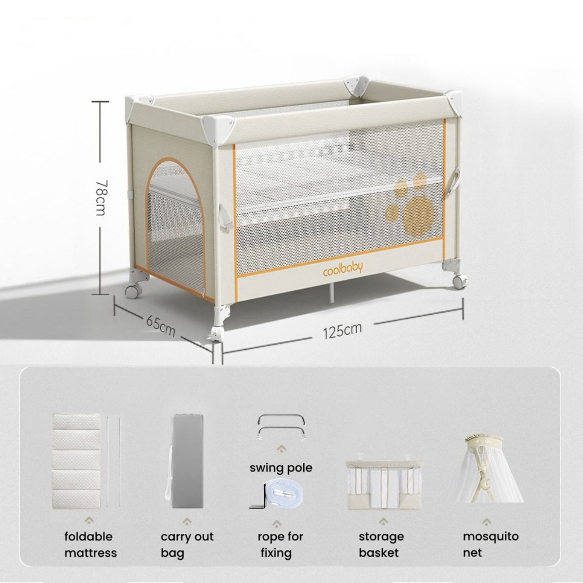 Foldable Baby Crib with Mosquito Net