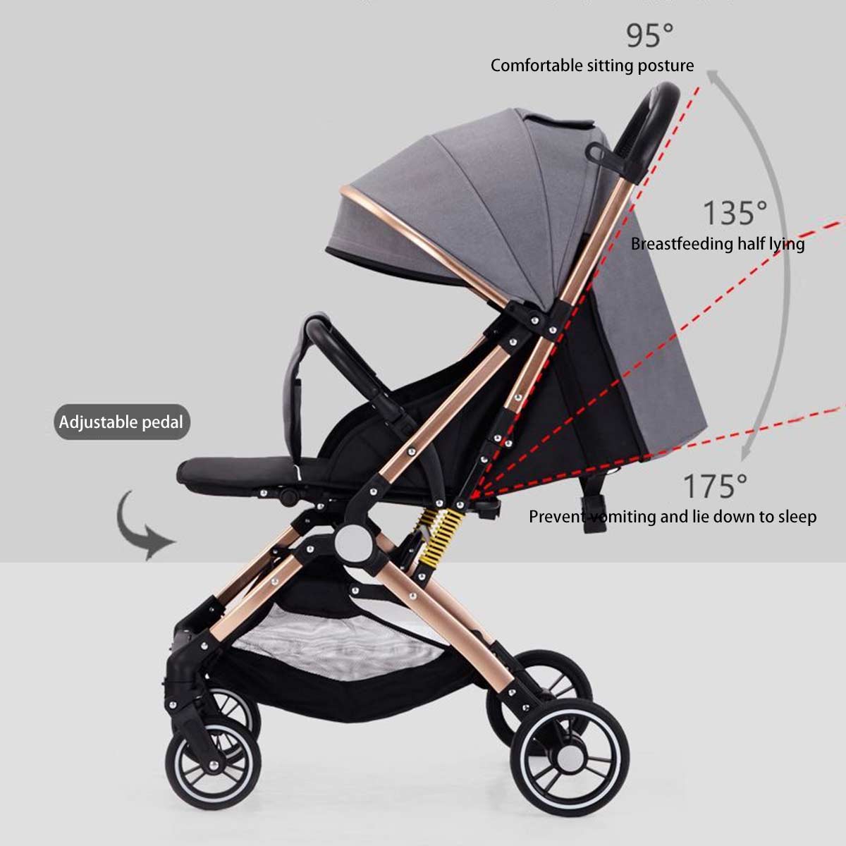 Baby stroller can sit and lie down, with two-way high landscape, portable shock absorption, one button folding-Hibobi Premium