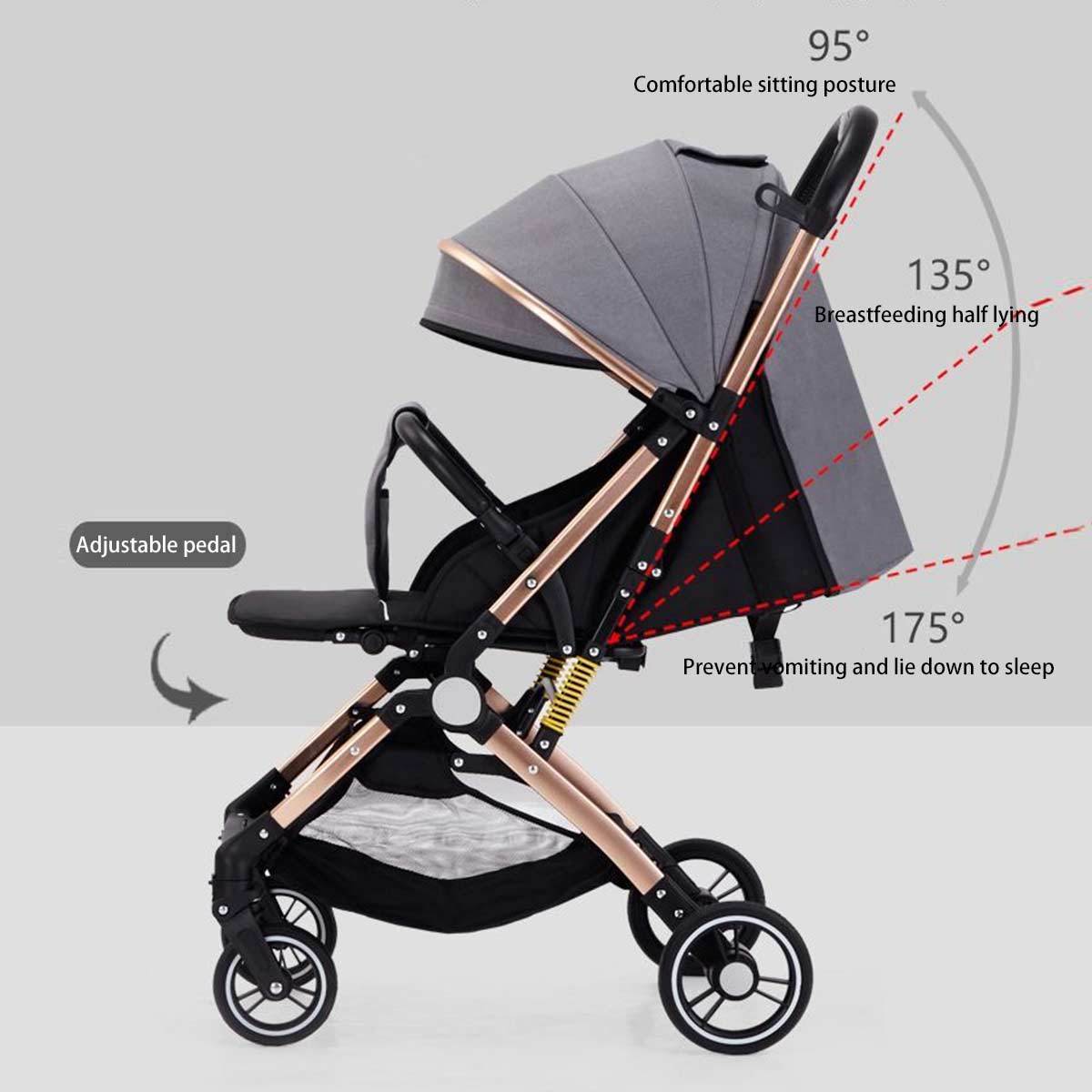 Baby stroller can sit and lie down, with two-way high landscape, portable shock absorption, one button folding-Hibobi Premium