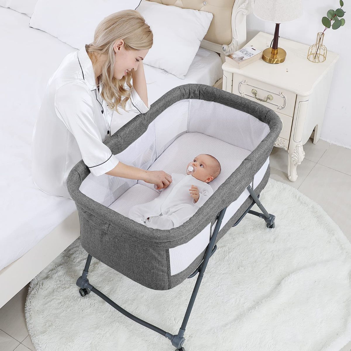 Portable removable crib foldable height adjustable splicing large baby bed 