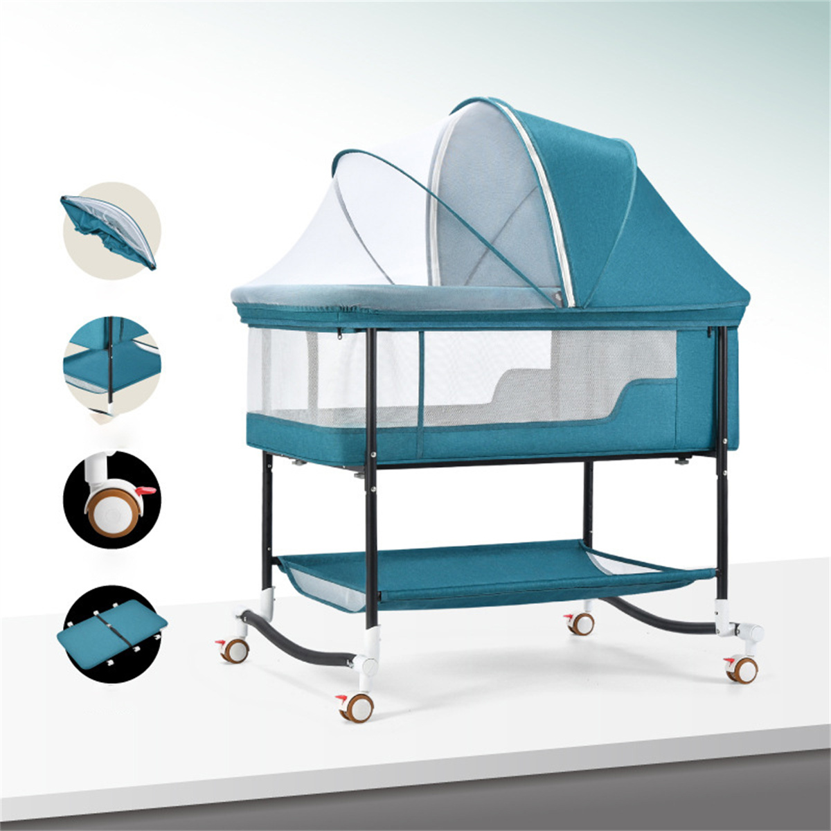 Crib newborn baby crib bed mobile portable children sleeping basket bed European-style folding crib versatile-Hibobi Premium
