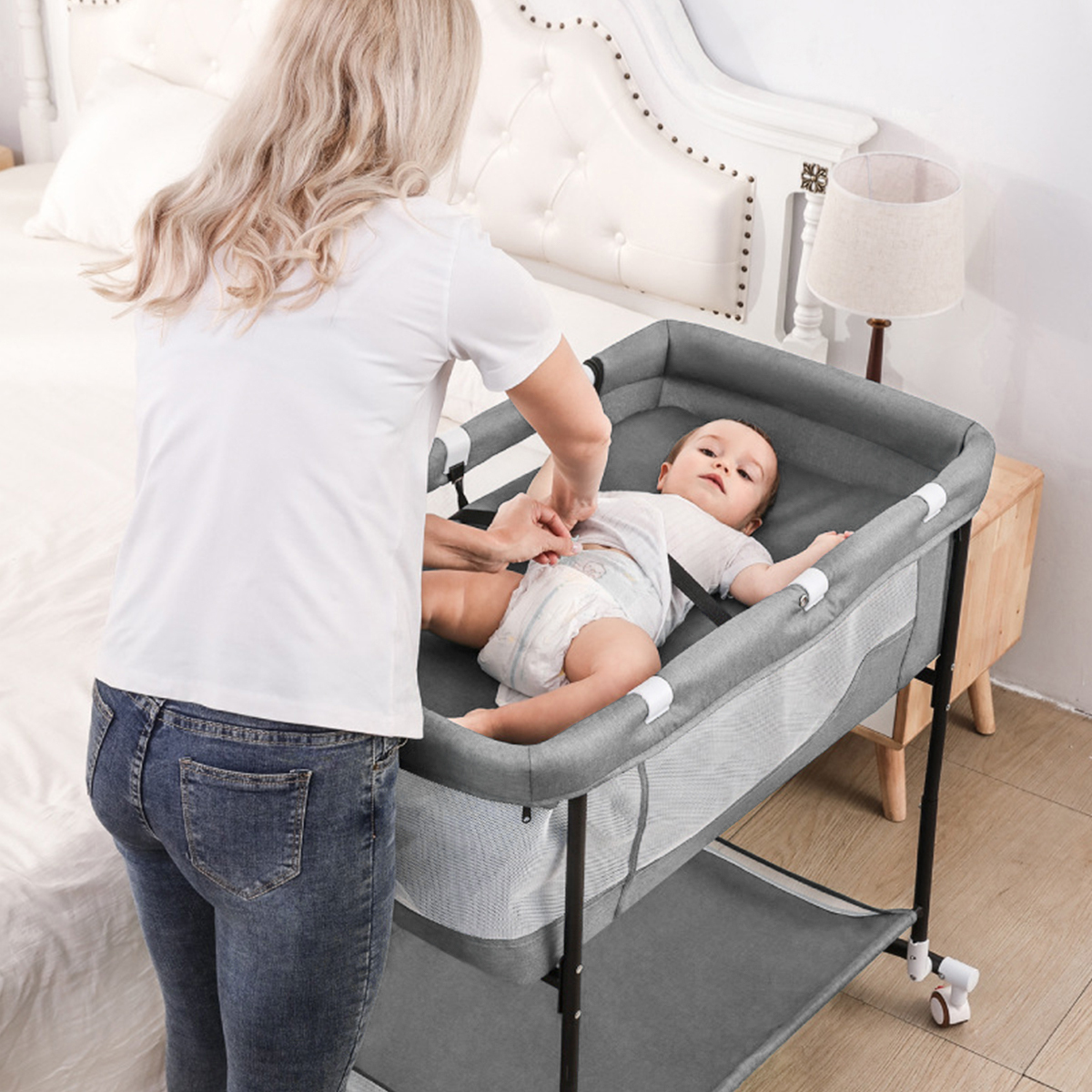 Crib newborn baby crib bed mobile portable children sleeping basket bed European-style folding crib versatile-Hibobi Premium