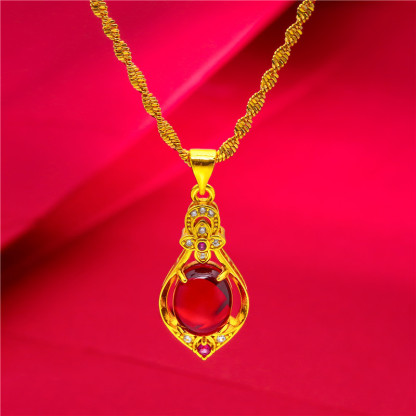 Women's Gold Chain Water Drops Emerald Green Peacock Pendant Necklace