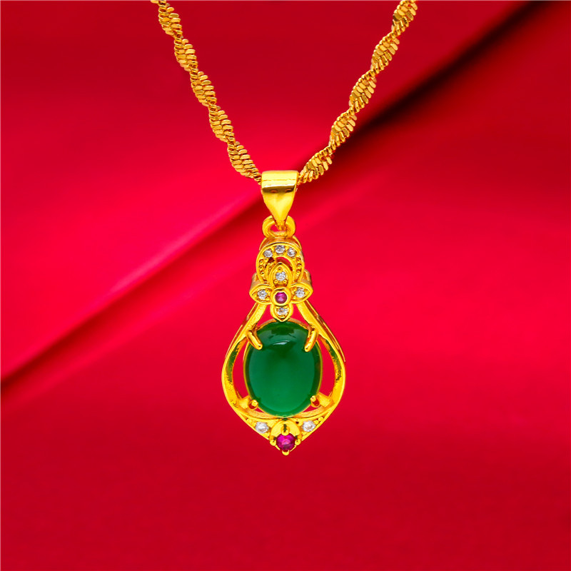 Women's Gold Chain Water Drops Emerald Green Peacock Pendant Necklace