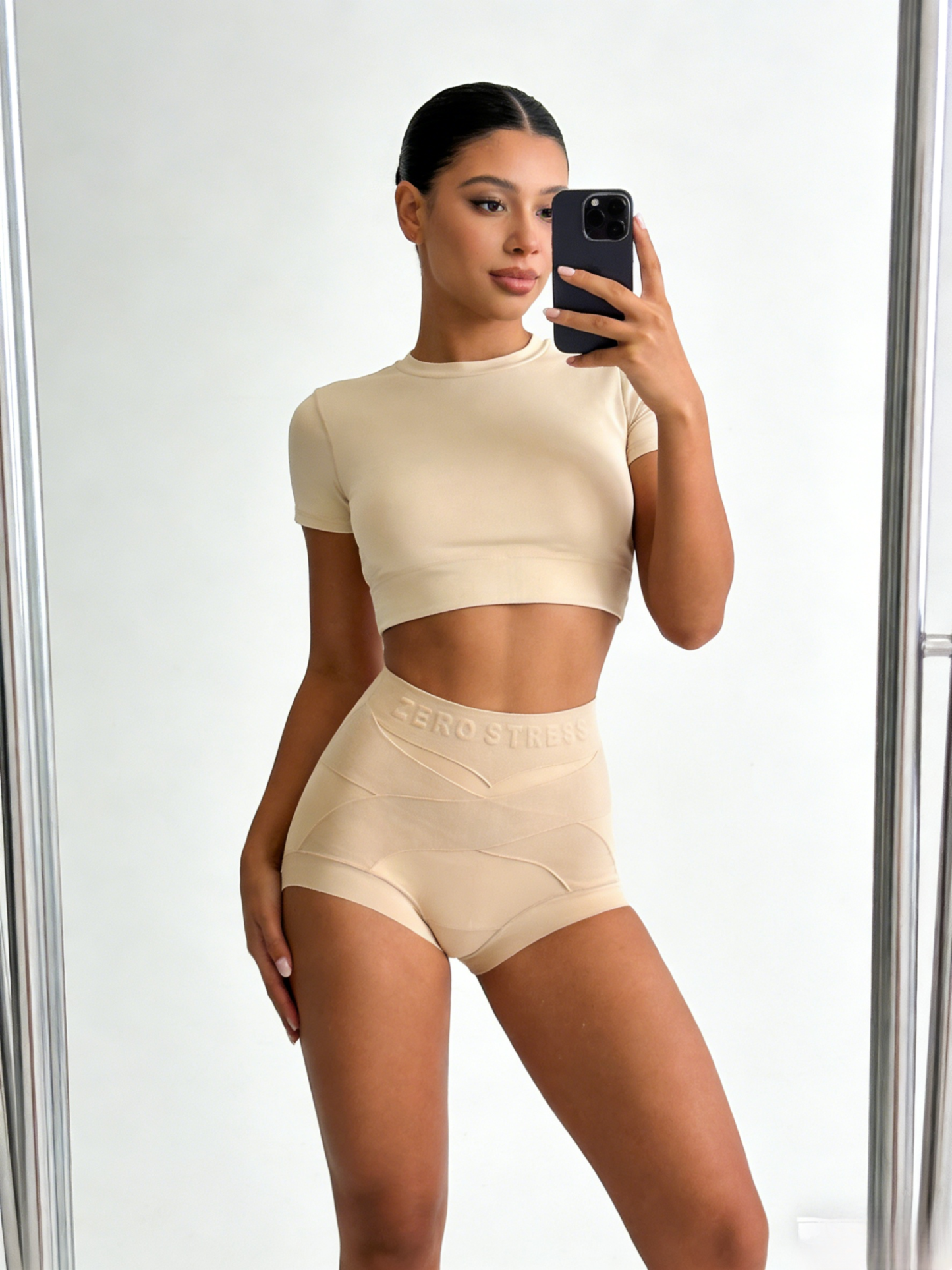 Women's Double Pressurized Warm Velvet Milk Leather Breathable Tummy Tuck Pants