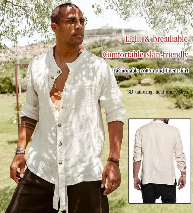 Cotton and linen fashion men‘s shirt