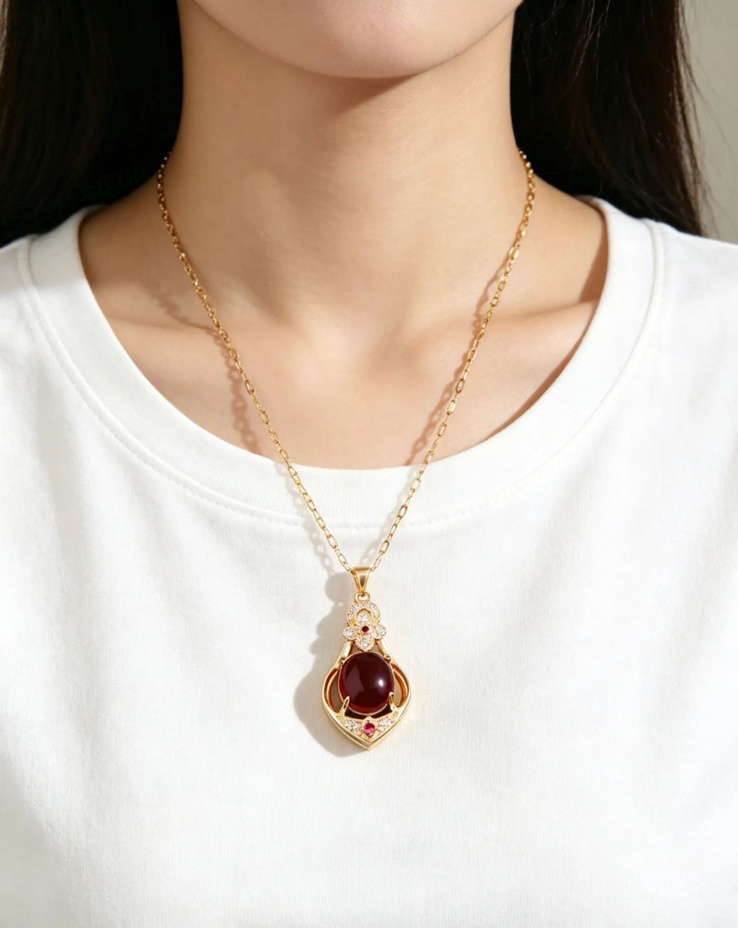 Women's Gold Chain Water Drops Emerald Green Peacock Pendant Necklace
