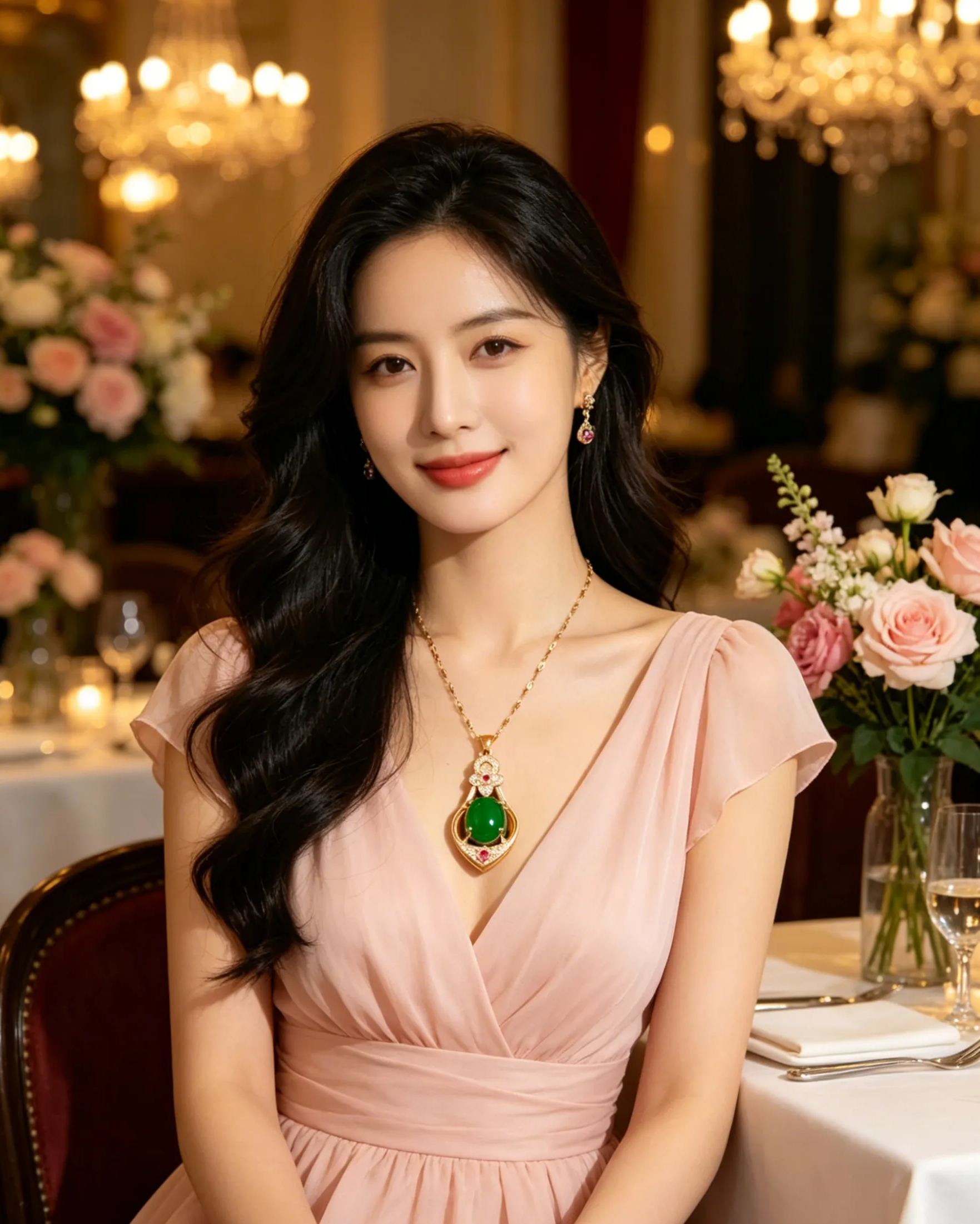 Women's Gold Chain Water Drops Emerald Green Peacock Pendant Necklace