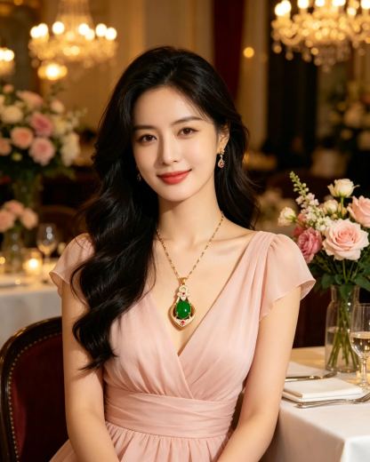 Women's Gold Chain Water Drops Emerald Green Peacock Pendant Necklace