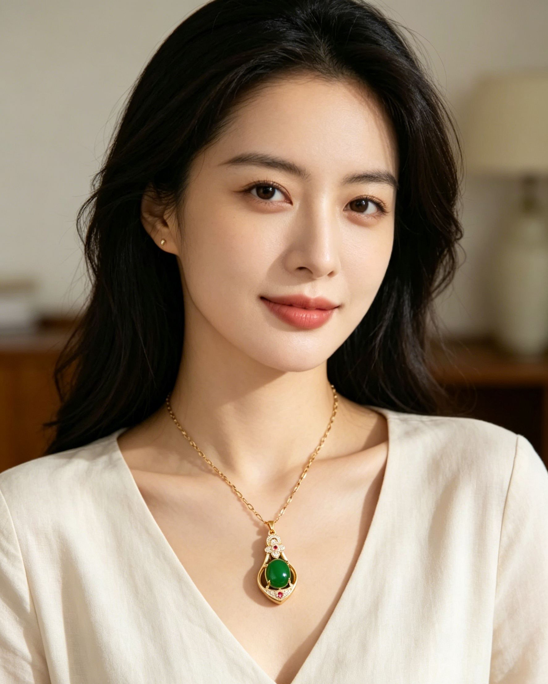 Women's Gold Chain Water Drops Emerald Green Peacock Pendant Necklace