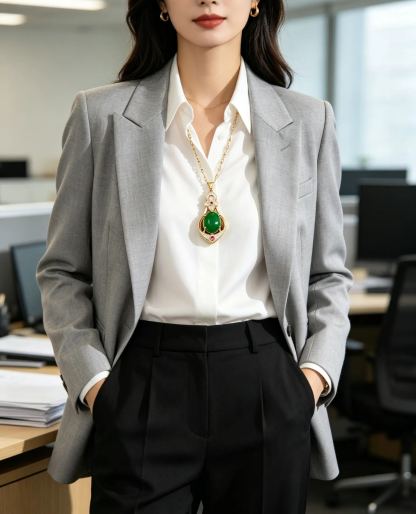 Women's Gold Chain Water Drops Emerald Green Peacock Pendant Necklace